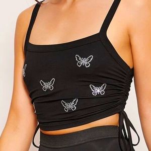 Butterfly Rhinestone Drawstring Top